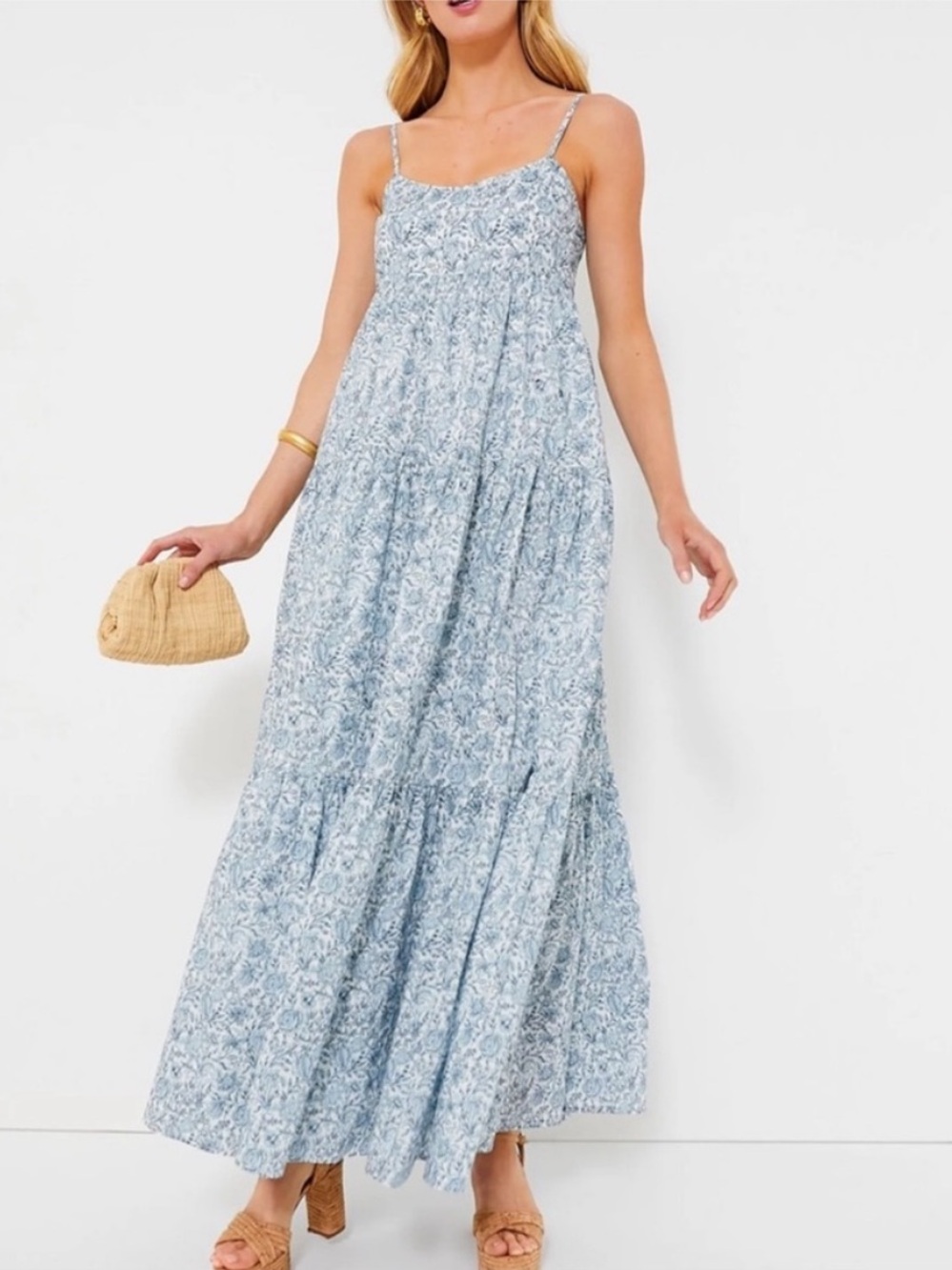 Tuckernuck HYACINTH HOUSE Blue and White Floral Tiered Teresa Maxi Dress Size XL